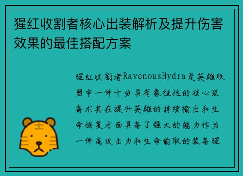 猩红收割者核心出装解析及提升伤害效果的最佳搭配方案